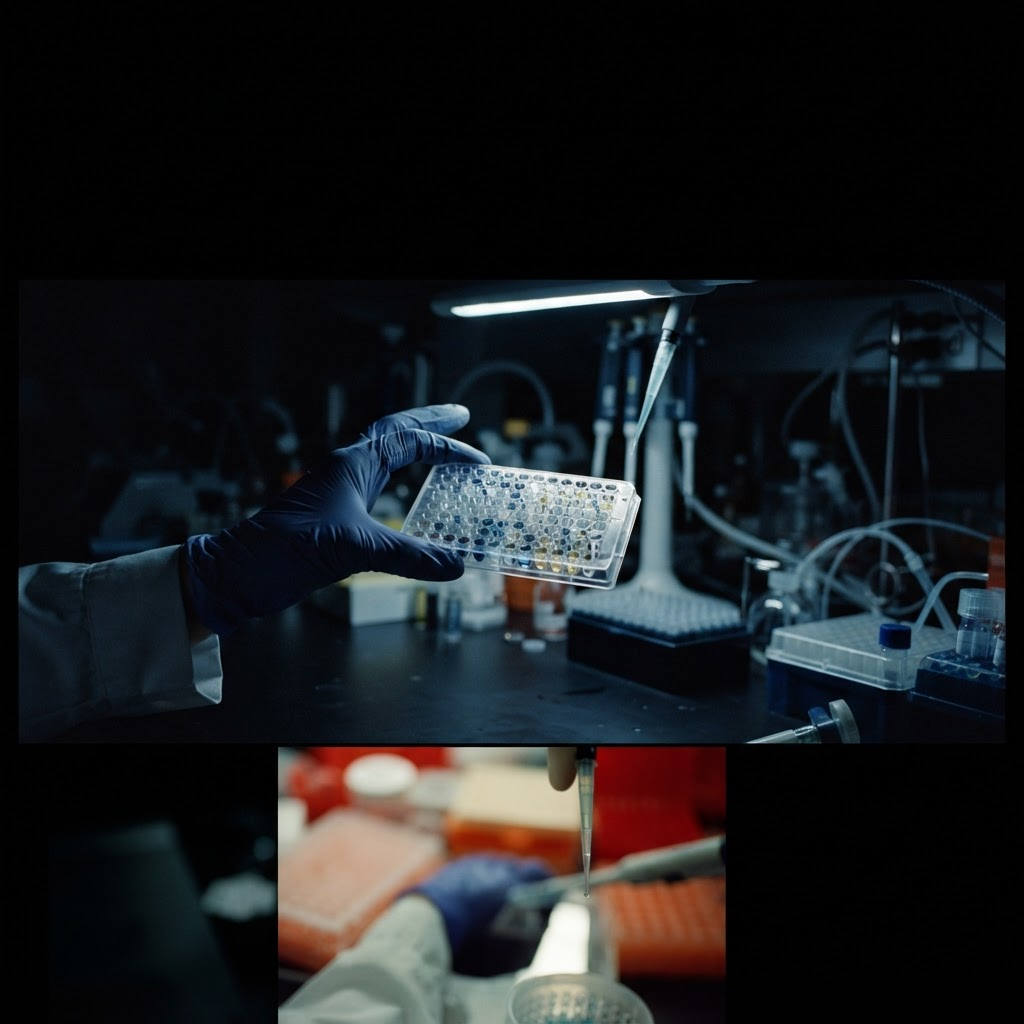 Laboratory professional preparing a microplate for controlled analysis
