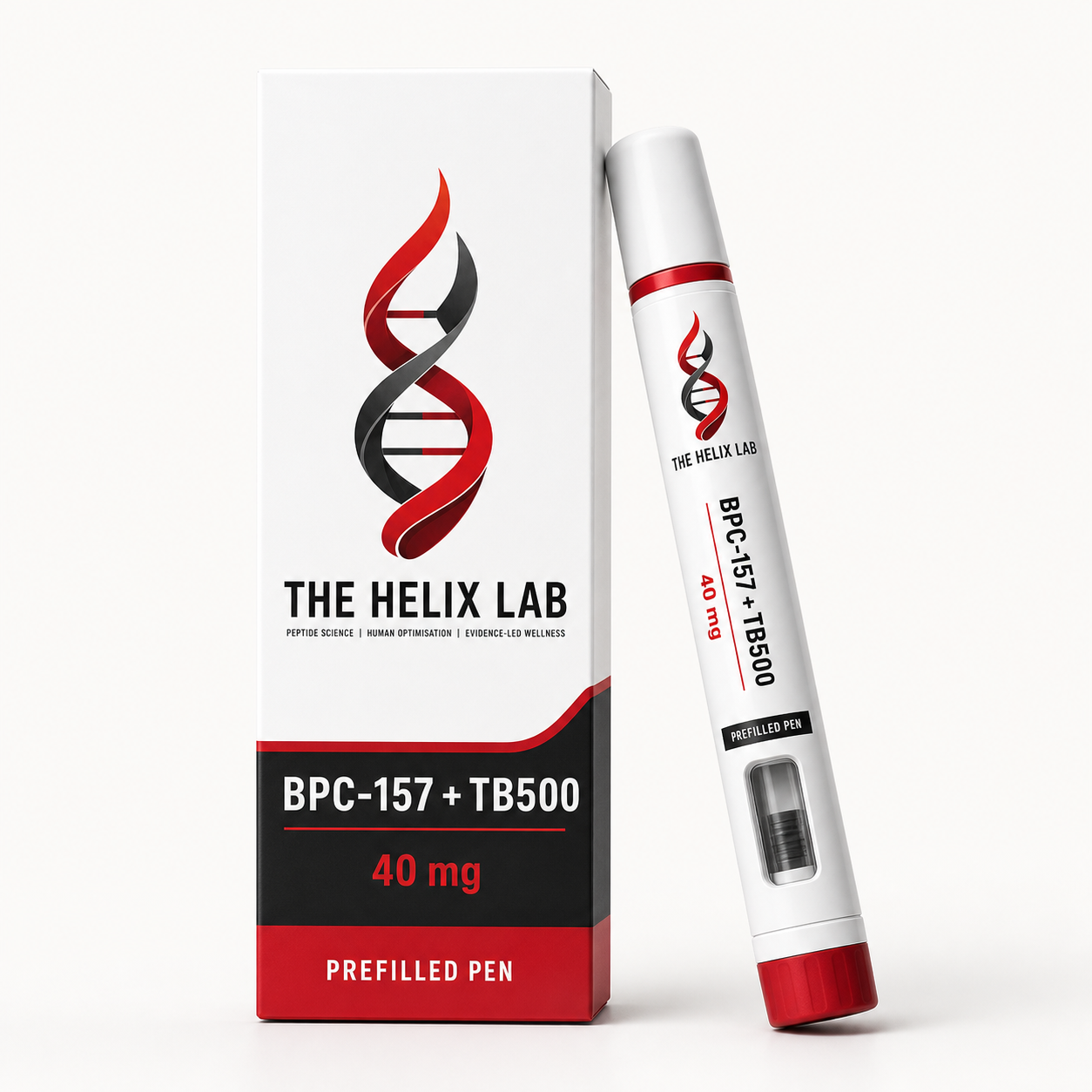 The Helix Lab BPC-157 plus TB500 40 mg prefilled pen and carton