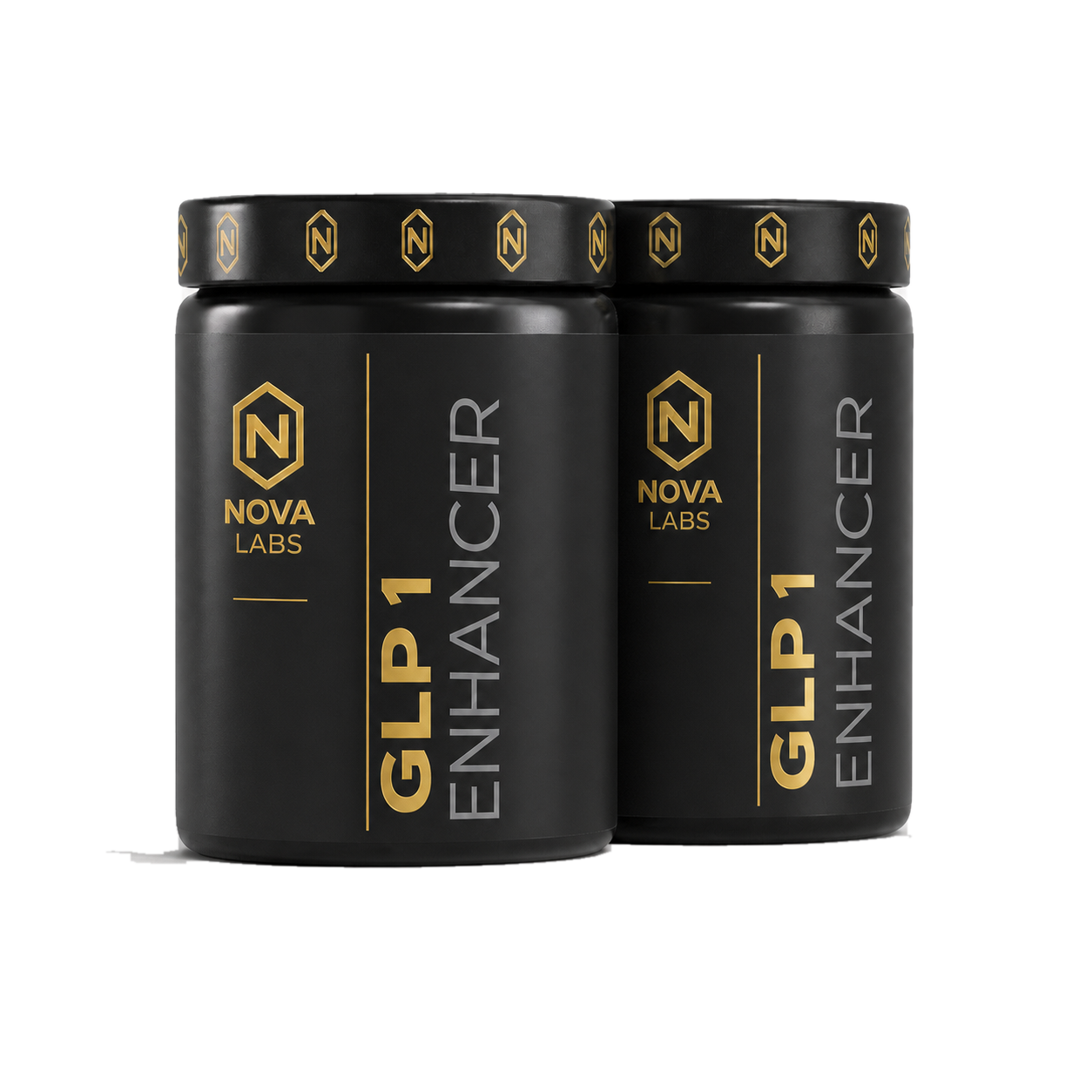 Nova Labs GLP 1 Enhancer black and gold retail containers