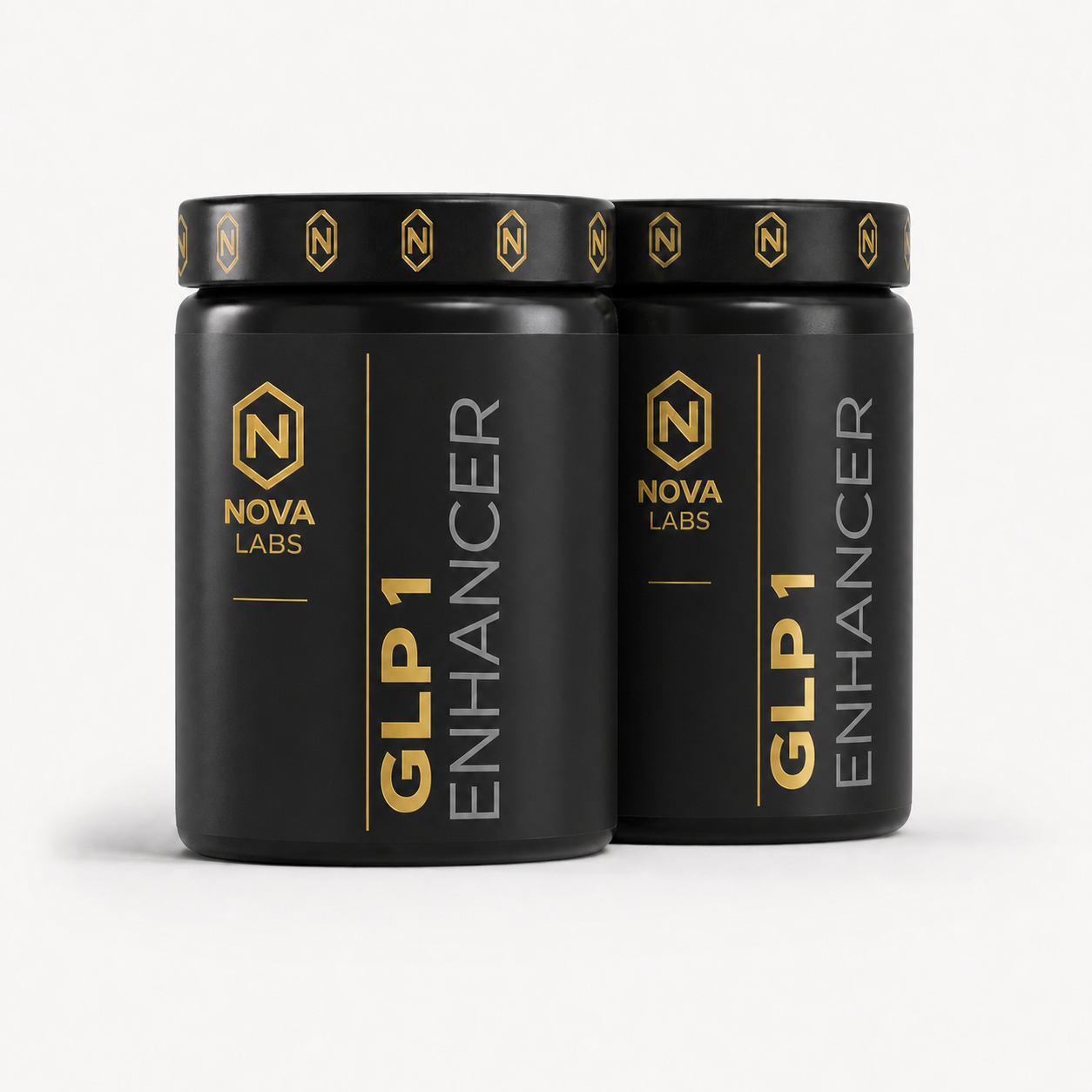 Nova Labs GLP 1 Enhancer black and gold retail containers